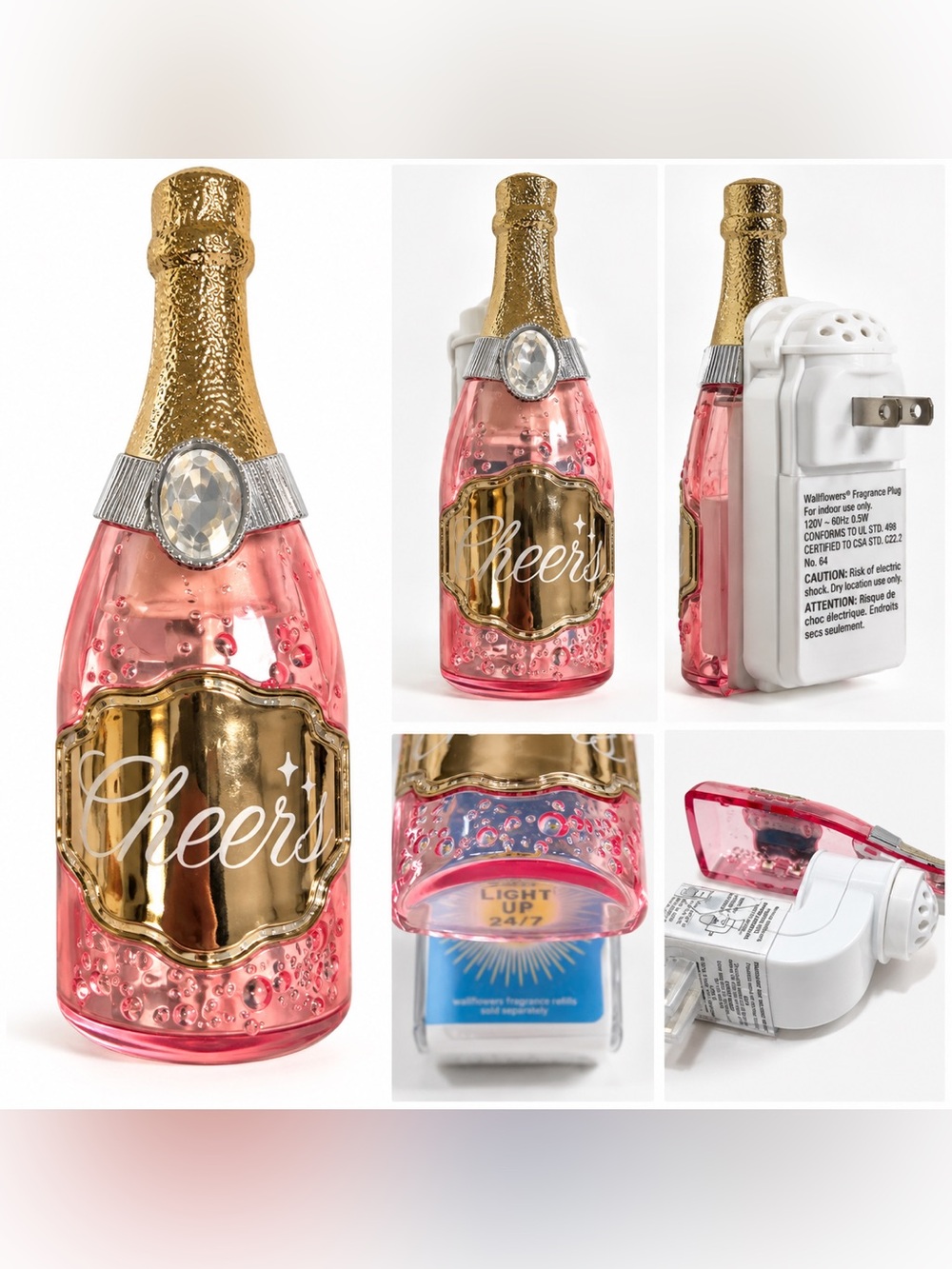 Bath & Body Works Champagne Bottle Cheers Wallflowers Light Up Nightlight Plug